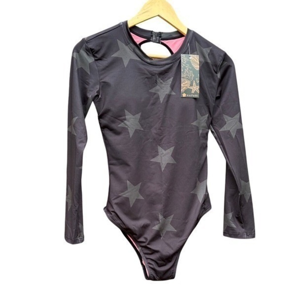 Hapari Women's SZ Medium (8-10) Long Sleeve One Piece Swim Suit Stars Black NWT